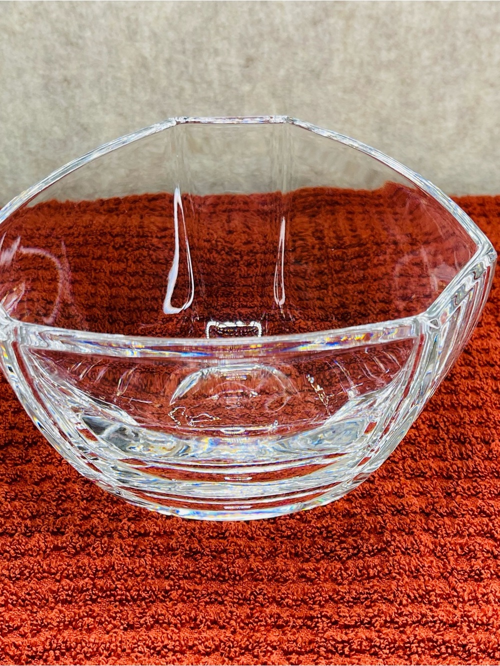 Tiffany & Co. Crystal 6-Sided Triangular Bowl Dish with Tiffany Logo